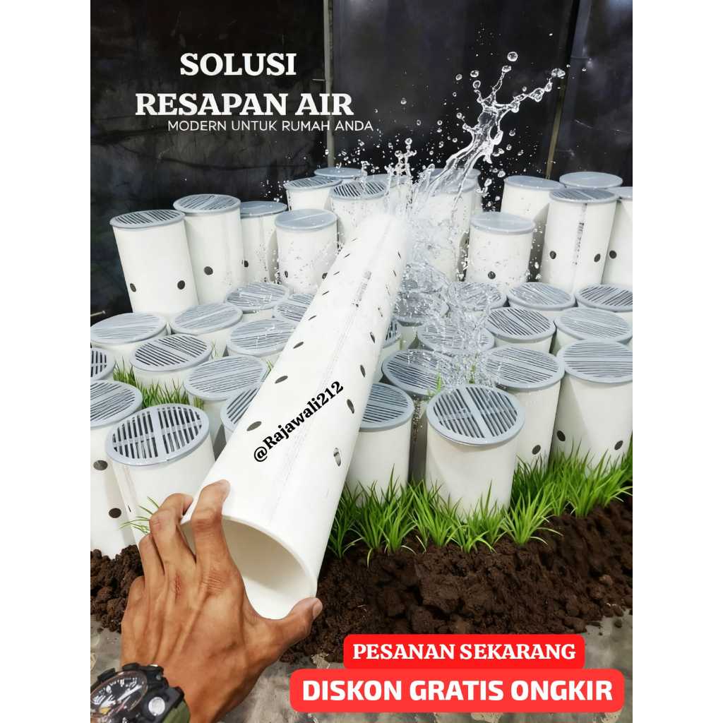 Pipa Biopori PVC 4 Inch dengan Tutup Resapan Air untuk Rumah 100cm
