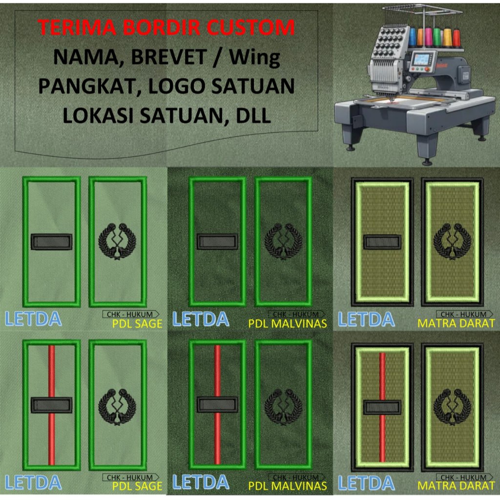 PATCH BORDIR brevet TNI TANDA PANGKAT PERWIRA PDH PDL TNI AD MALVINAS SAGE MATRA DARAT KOSTRAD EMBRO