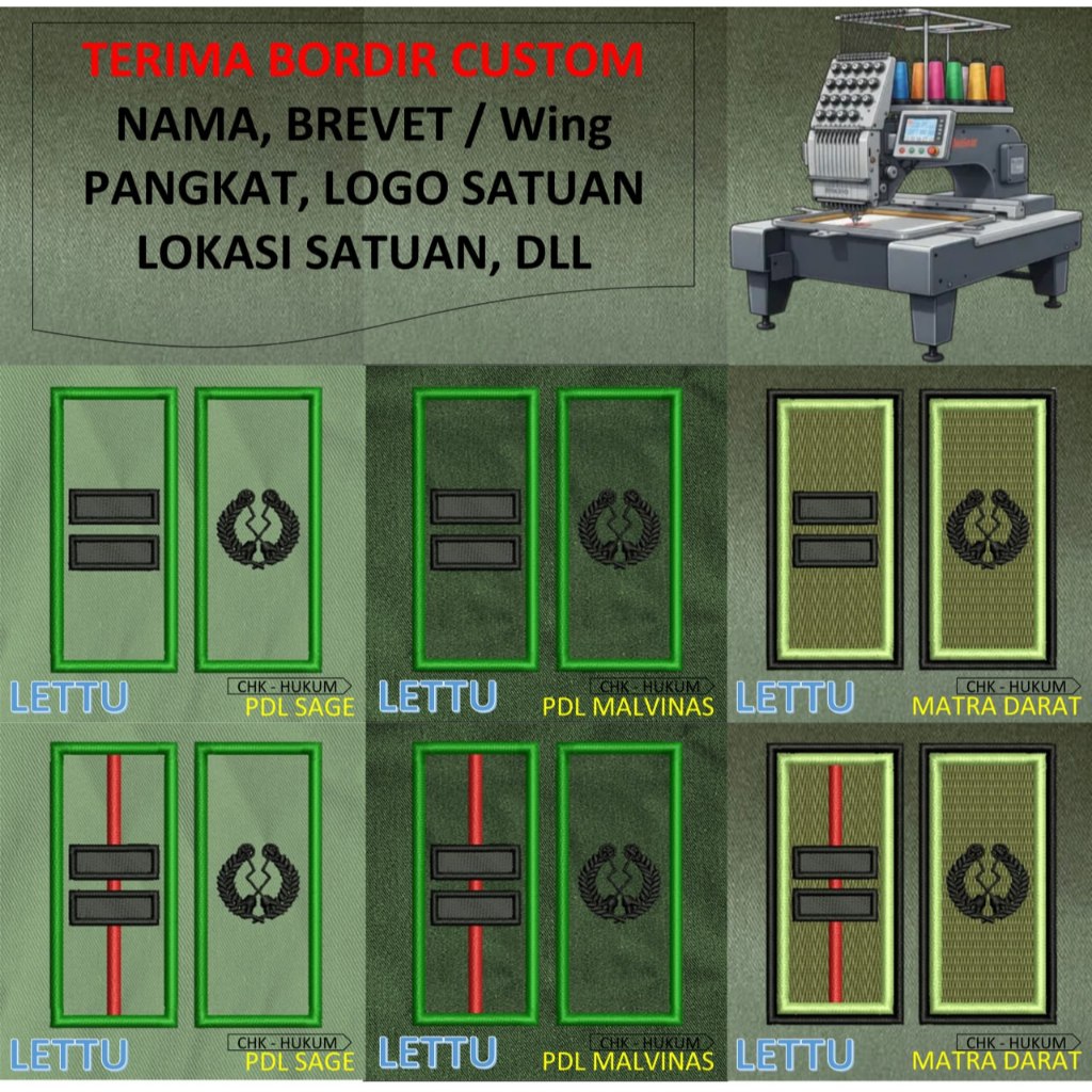 PATCH BORDIR brevet TNI TANDA PANGKAT PERWIRA PDH PDL TNI AD MALVINAS SAGE MATRA DARAT KOSTRAD EMBRO