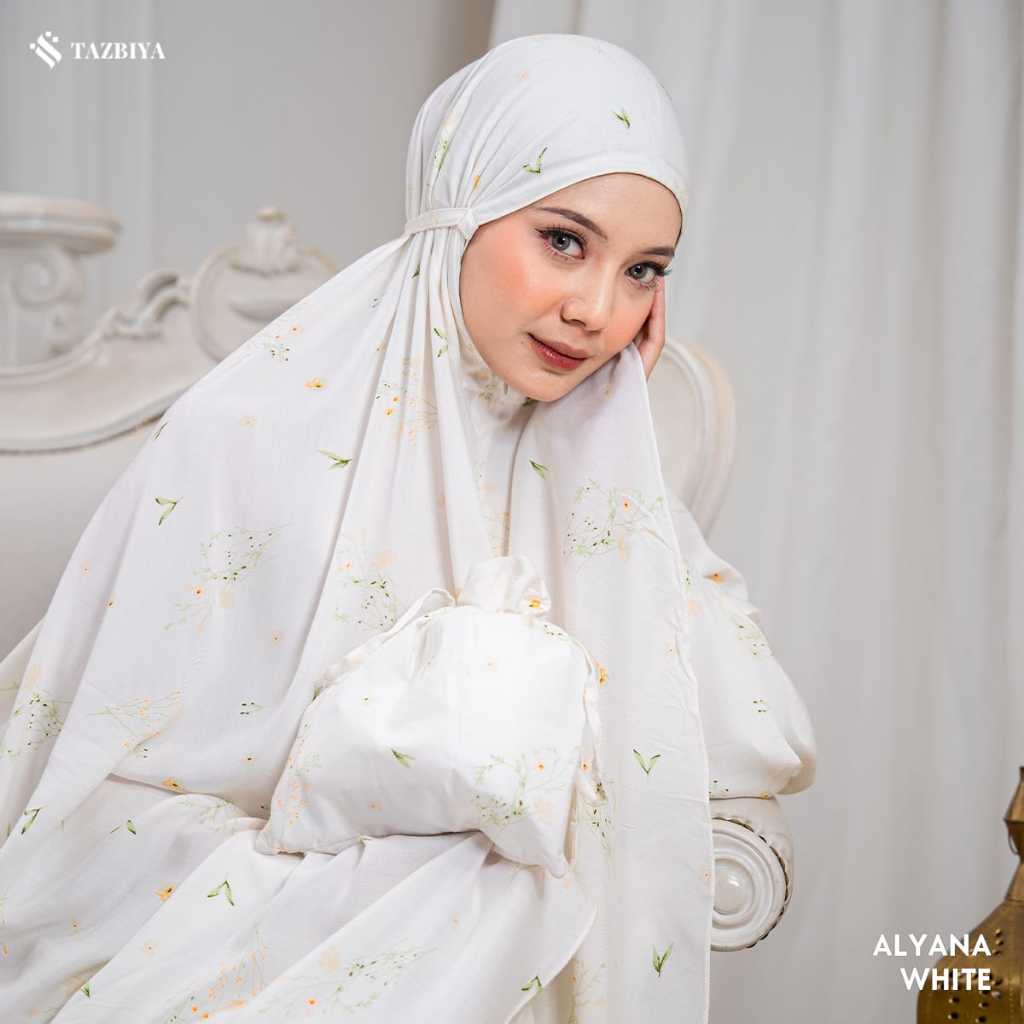 TAZBIYA - Mukena ALYANA Series Mukena Putih Dewasa Motif Sweet Floral