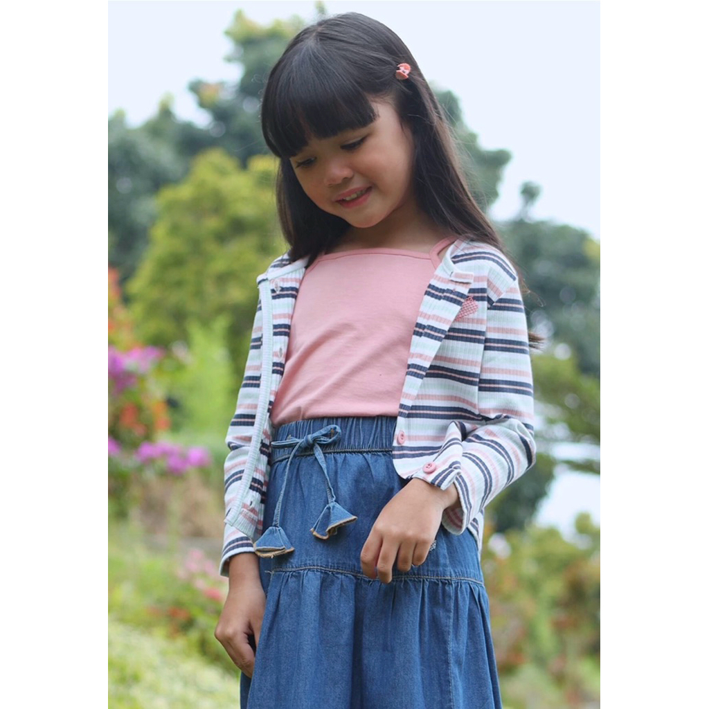 Cardigan Lengan Panjang Salur Garis Anak Perempuan Rodeo Junior (New)