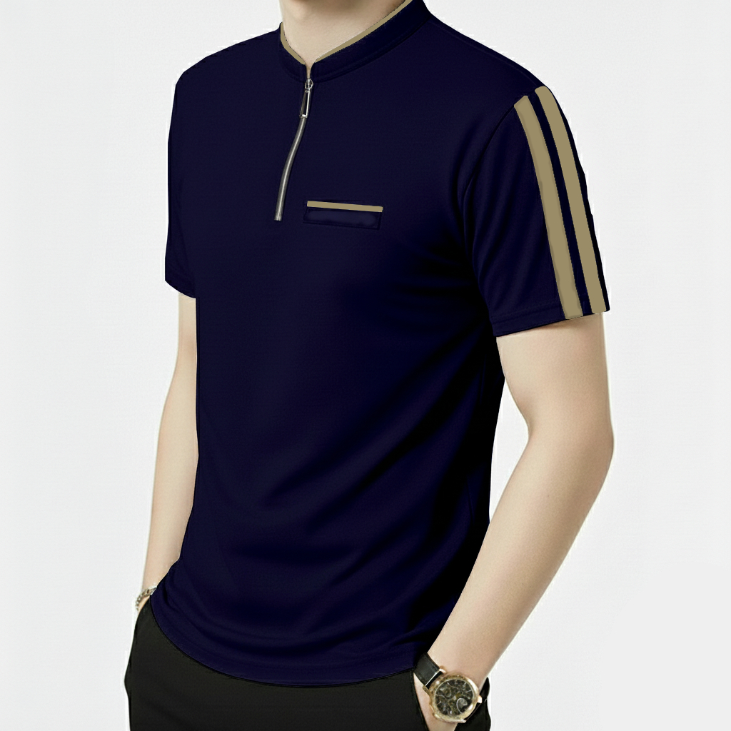 Kaos Polo Shanghai Pria Variasi Saku Lengan Bergaris Cream – Kaos Koko Caroline Keren Rapi Premium D