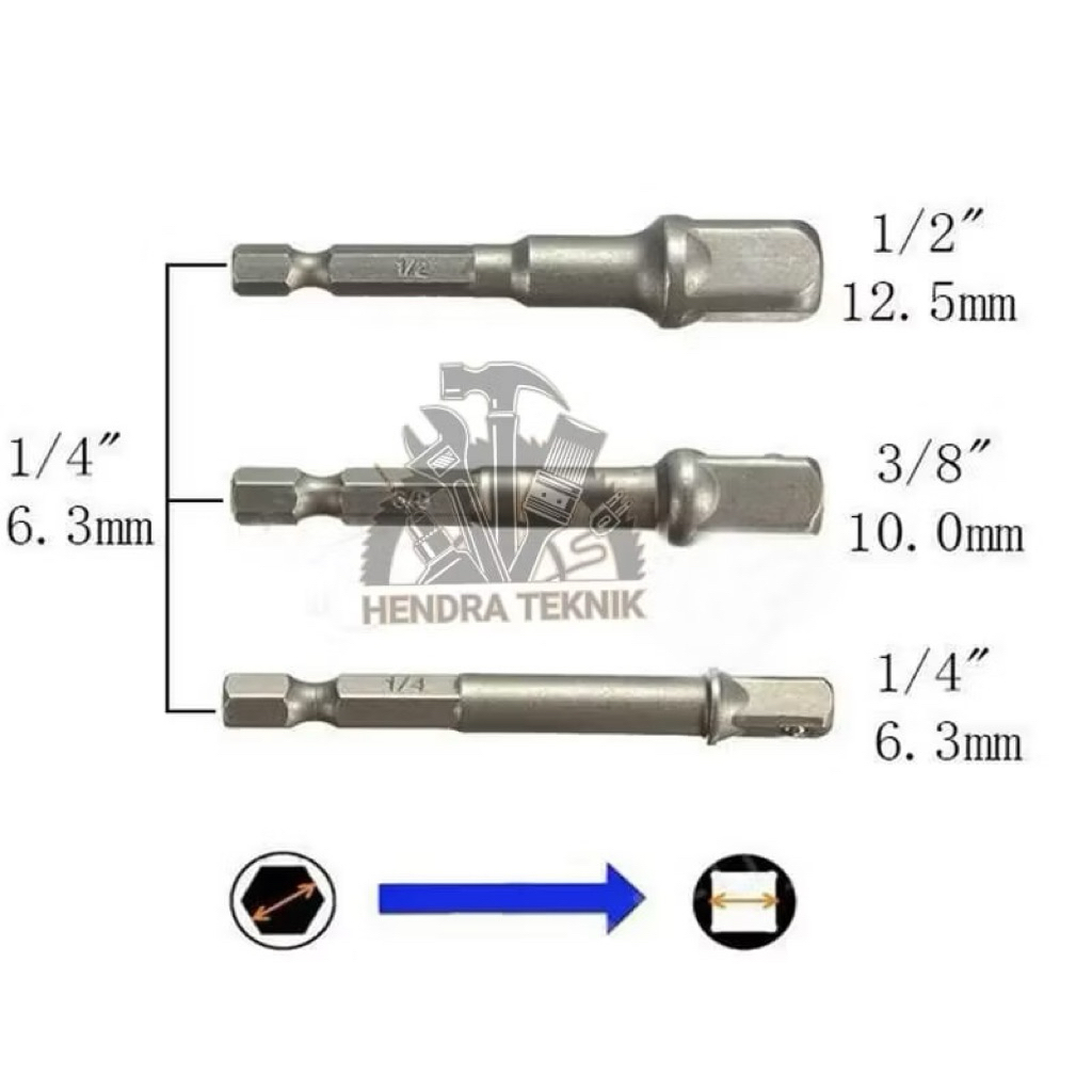 Adaptor sok bor 1/2" crv sambungan soket mata kunci shock bor shok chrome vanadium
