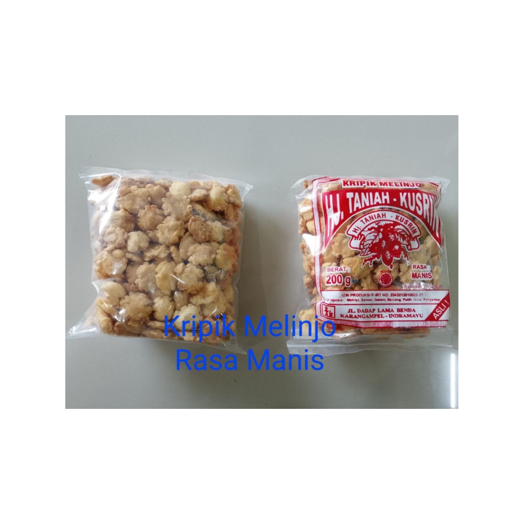 Kripik Melinjo Rasa Manis, isi nya 200 g. Merk nya Hj. Taniah Kusrin