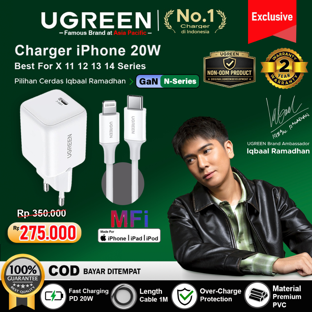 UGREEN Charger GaN N iPhone MFi PD Type-C to Lightning Fast Charging 20W 65005