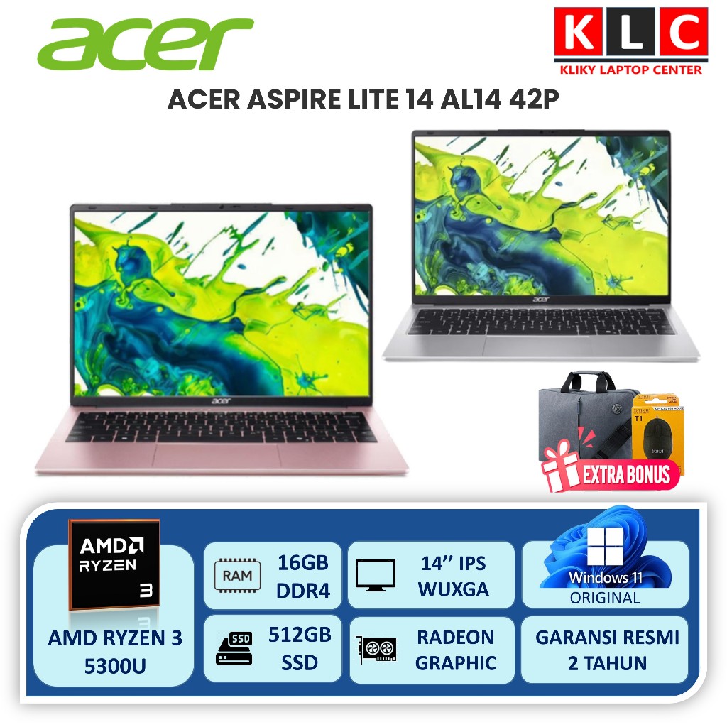 Laptop Terbaru Acer Aspire Lite 14 AMD Ryzen 3 5300U Ram 16GB SSD 512GB 14 Wuxga Ips Windwos 11