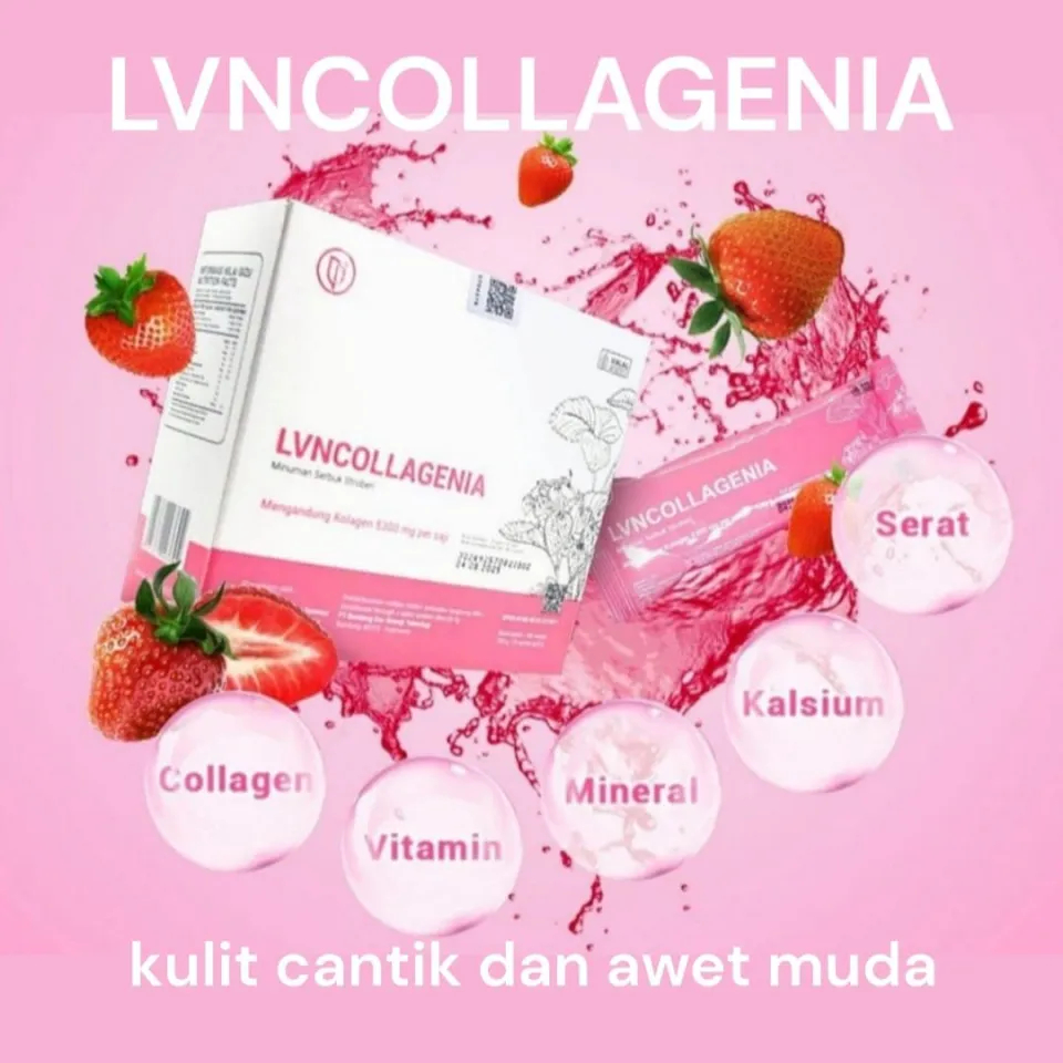 Lvn Collagen Minuman Bubuk Rasa Stroberi Rahasia Awet Muda 1 Box Isi 10 Sachet Original
