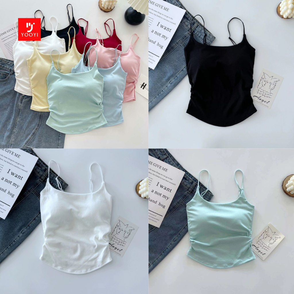 Yooyi Tanktop Wanita With Cup Busa Adjustable Strap Singlet Atasan Perempuan Sexy Tank Top Korean St