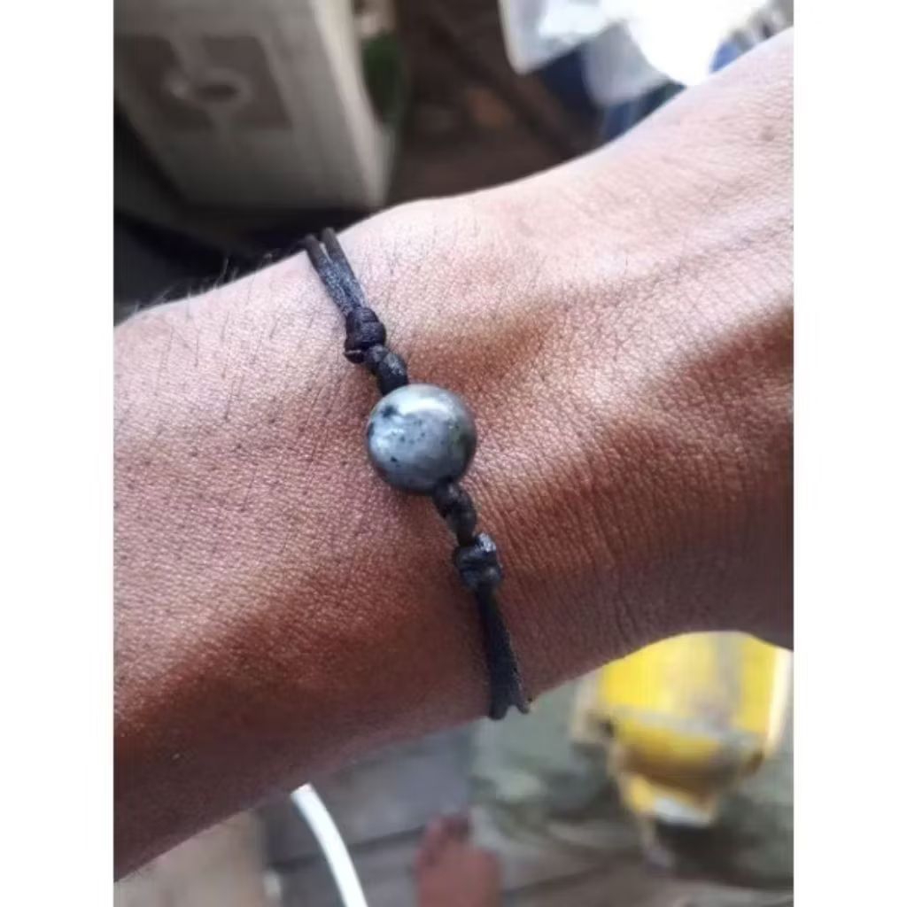 Gelang simpul simpel batu alam natural labrador  10 mm tali hitam