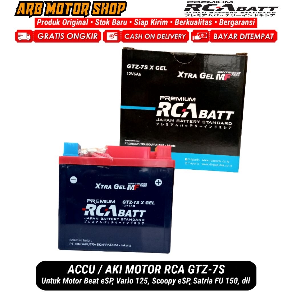 RCA BATTERY GTZ7S 12V/6Ah - Aki Motor Gel Kering Cocok Untuk Motor Beat eSP, Scoopy eSP, Vario 125, 