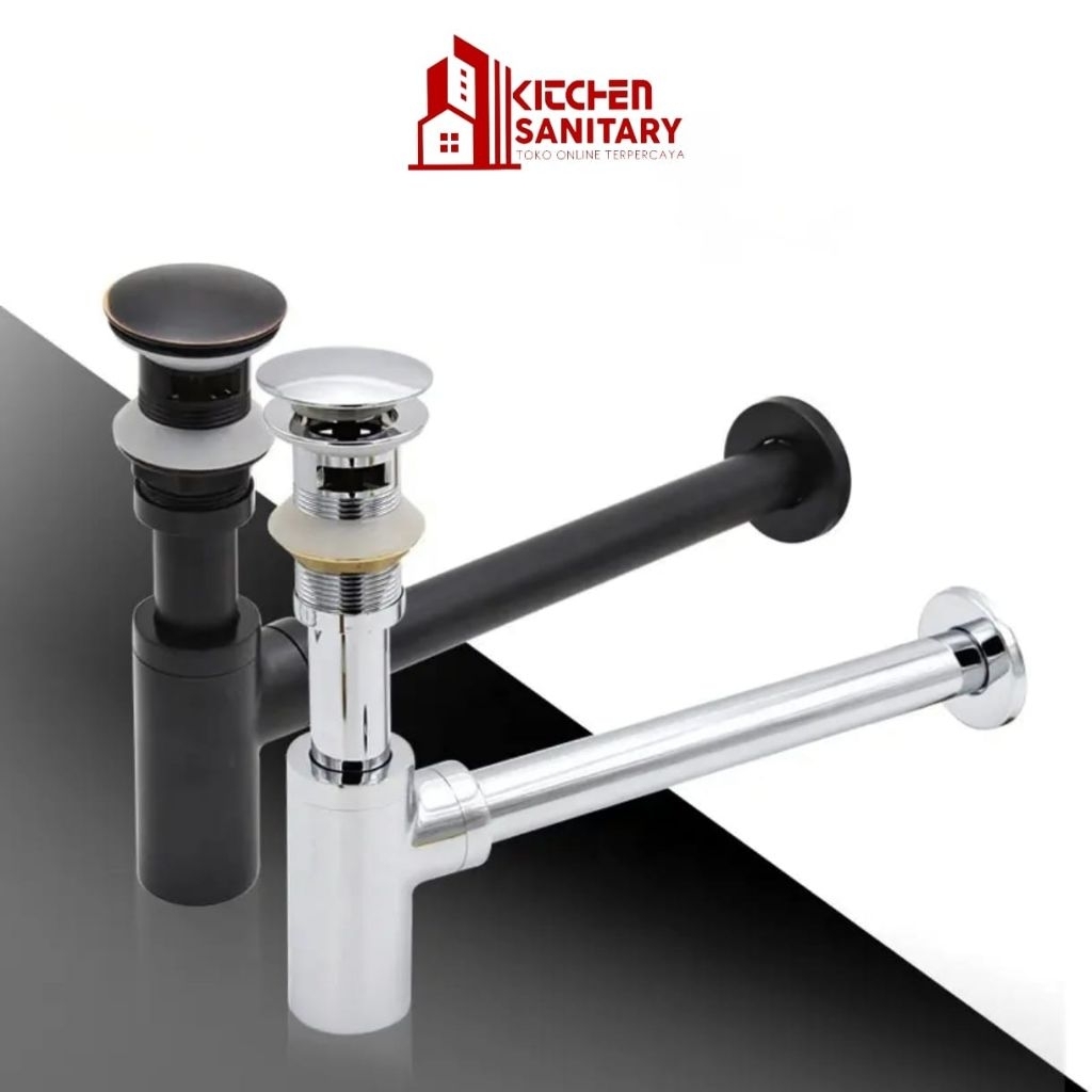 Sifon Botol Wastafel Stainless SUS 304 CHROME & HITAM / Sifon Pembuangan Wastafel