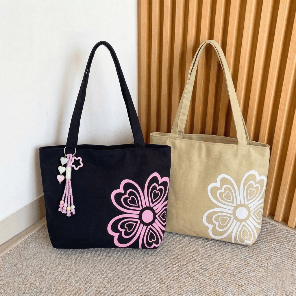 Tas Totebag Wanita Kanvas Premium - Motif Love Tas Totebag Kuliah Tas Souvenir