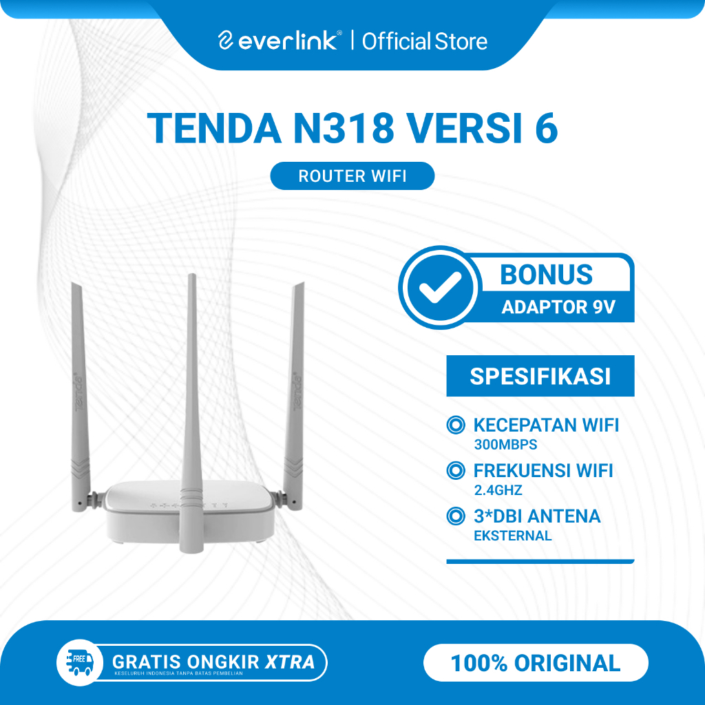 Tenda N318 Wiresless Router WiFi 300Mbps 3 Antena Bekas Original Bonus Adaptor