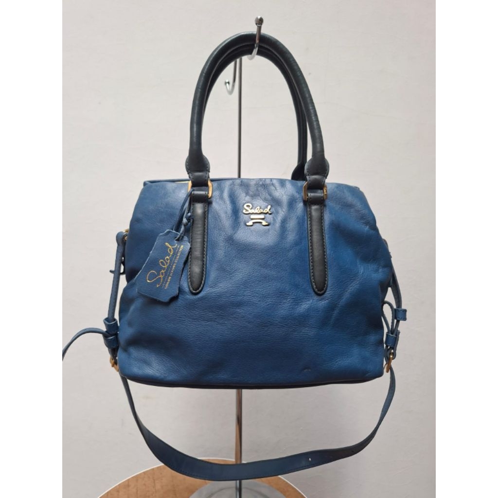 Salad, Sling-hand bag kulit asli, biru, uk 27