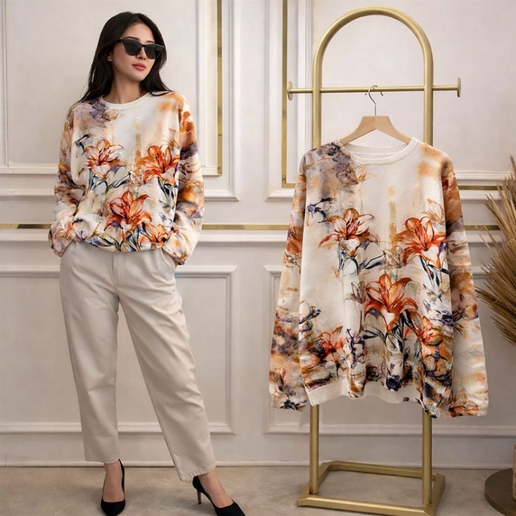 Sweater Rajut Import Wanita Motif Bunga Premium Oversize | Sweater Rajut Wanita Korea | Kaos Rajut W