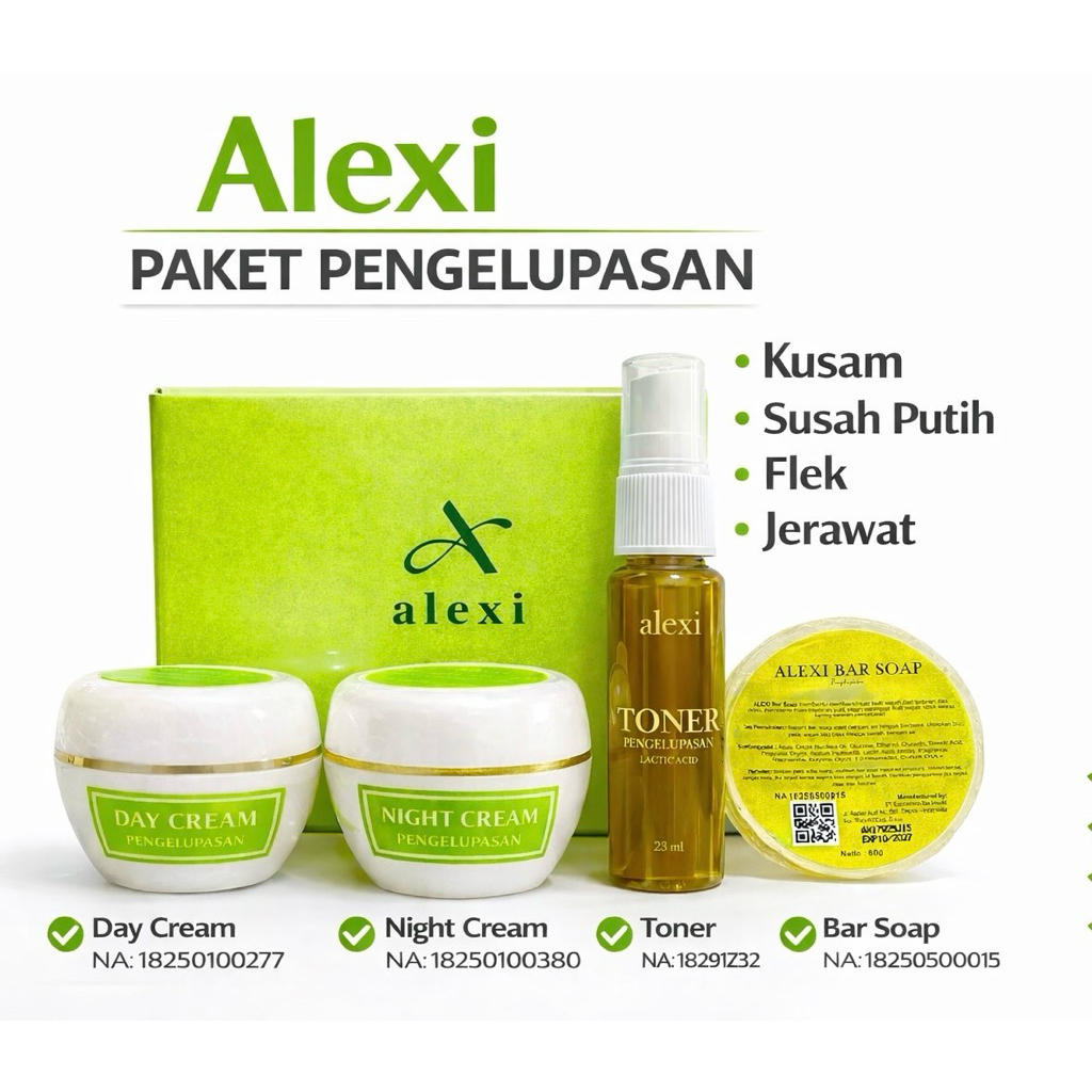 ALEXI SKINCARE Cream Pemutih Wajah Kusam Susah Putih Jerawat Melasma Acne Komedo Flek