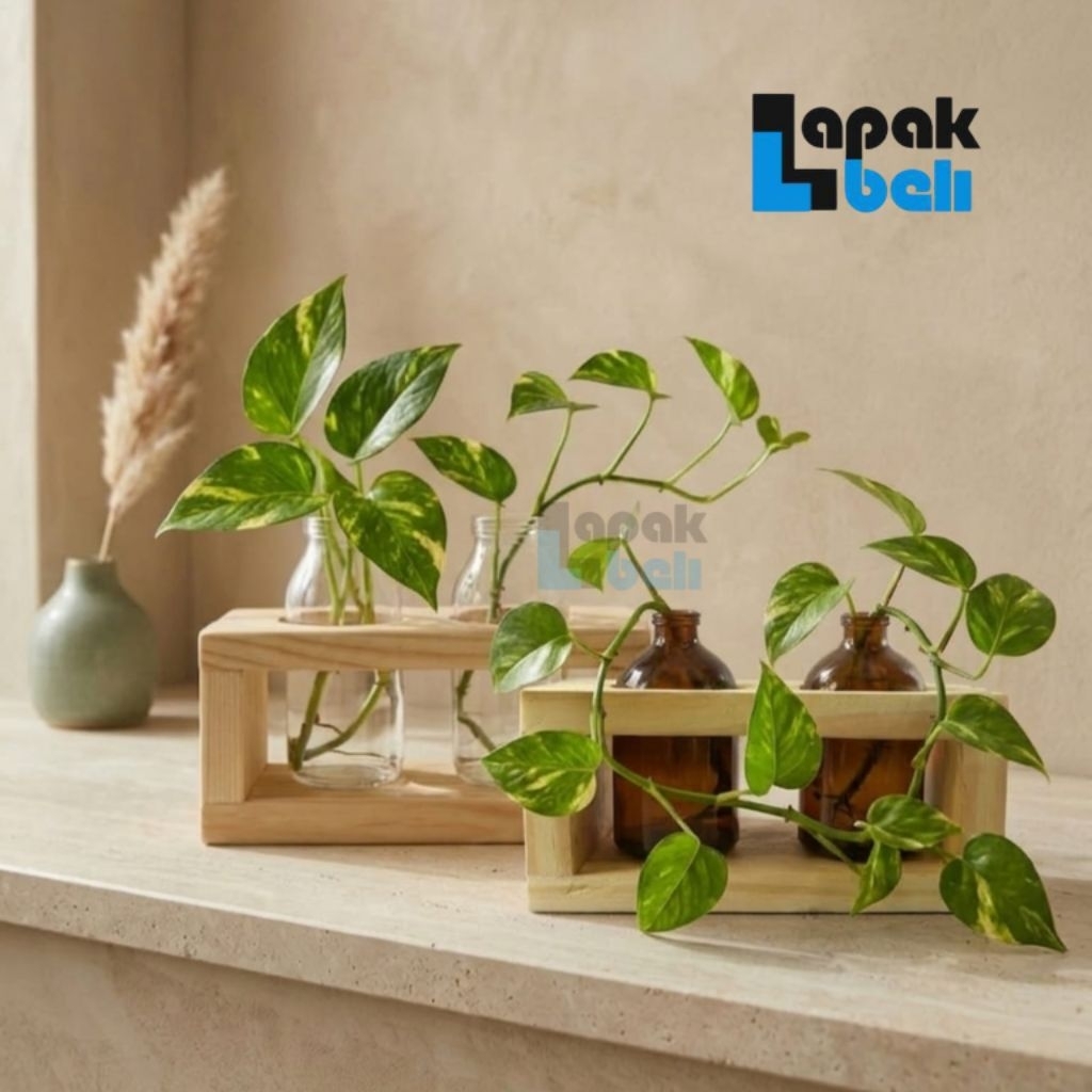 Vas Bunga Botol Pot Botol Estetik | Planter Tanaman | Standing Pot Kayu / Vas Bunga Kaca