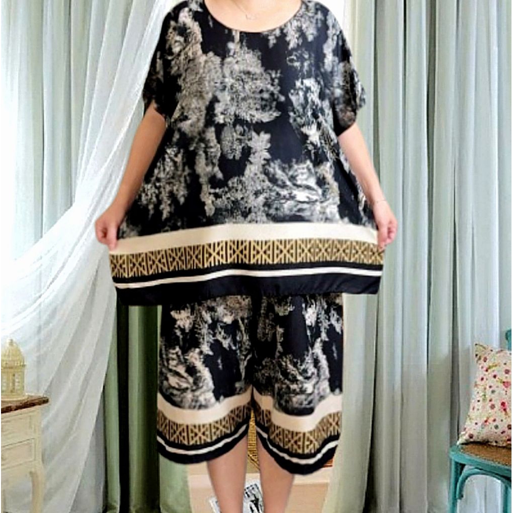 setelan jumbo celana 3/4 wanita one set rayon wanita one set jumbo wanita setelan wanita celana 3/4 