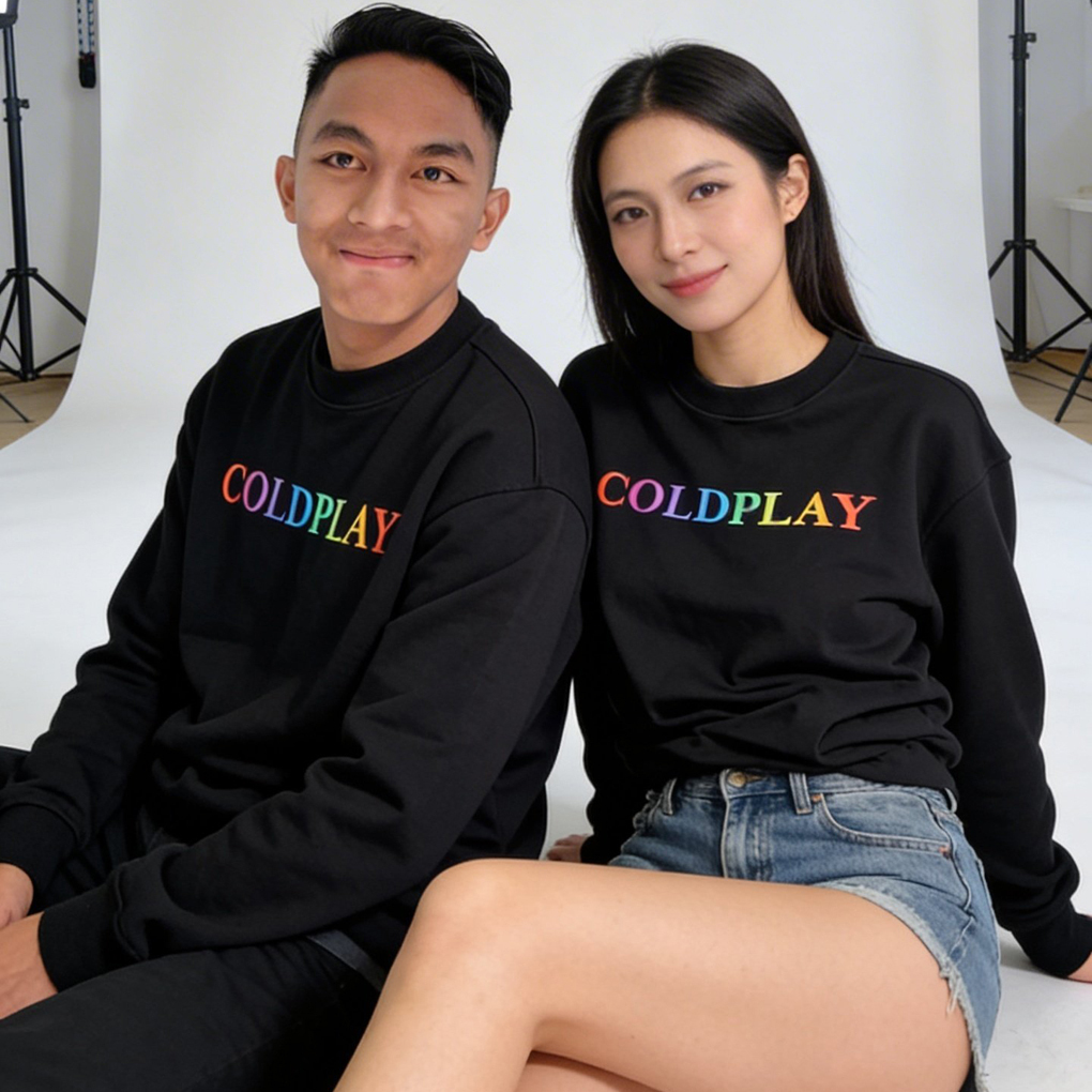 Crewneck Coldplay Band Sweater Casual Unisex Bahan Cotton Fleece
