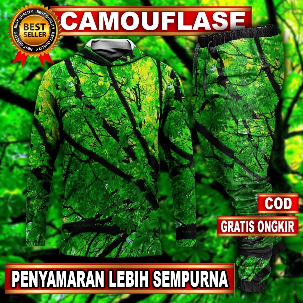 SETELAN BAJU BERBURU | PAKAIAN BERBURU | BAJU CAMO LENGAN PANJANG | CELANA PANJANG CAMO | PAKAIAN BE