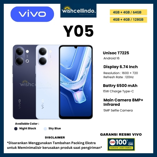 HP VIVO Y05 4/128GB, Y05 4/64GB, Y04S 4/128GB & Y04S 4/64GB (GARANSI RESMI VIVO 1 TAHUN)