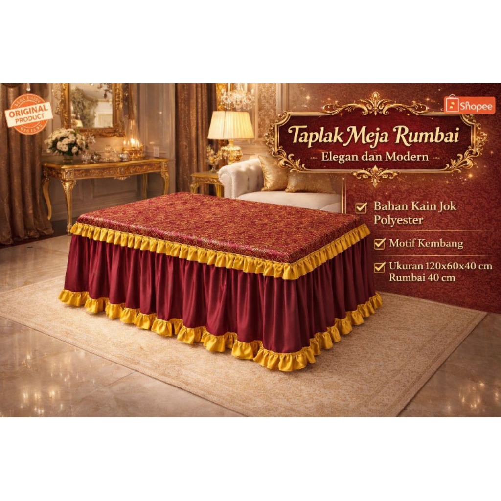 Hasanah Stores | Taplak meja tamu rumbai bahan kain jok 120x60 cm