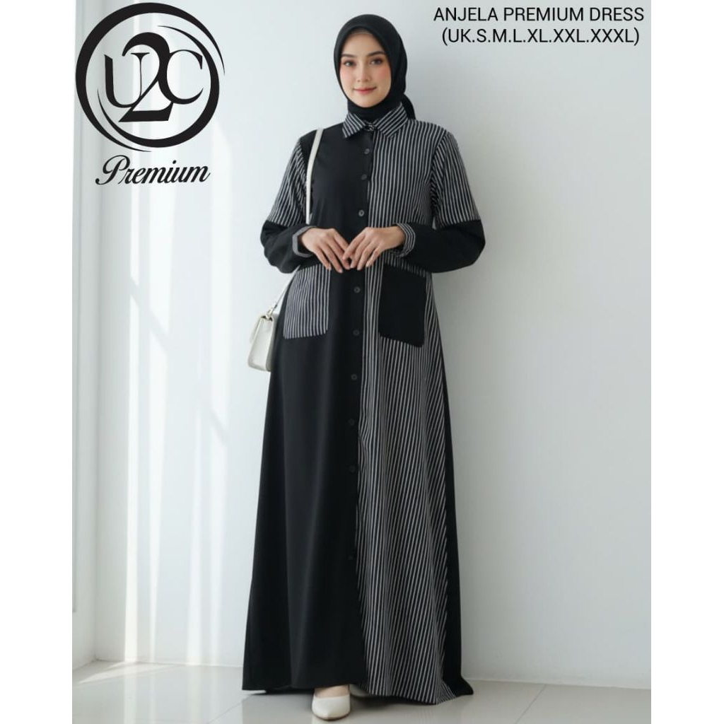 gamis anjela premium dress casual simple original u2c real pict