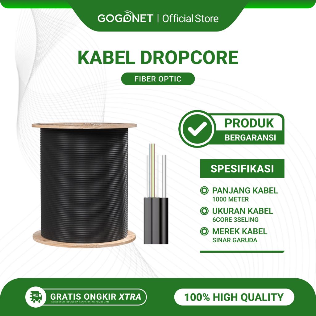 Kabel Dropcore Fiber Optic 6 Core 3 Seling Panjang 1KM Kualitas Tinggi Kelas Terbaik