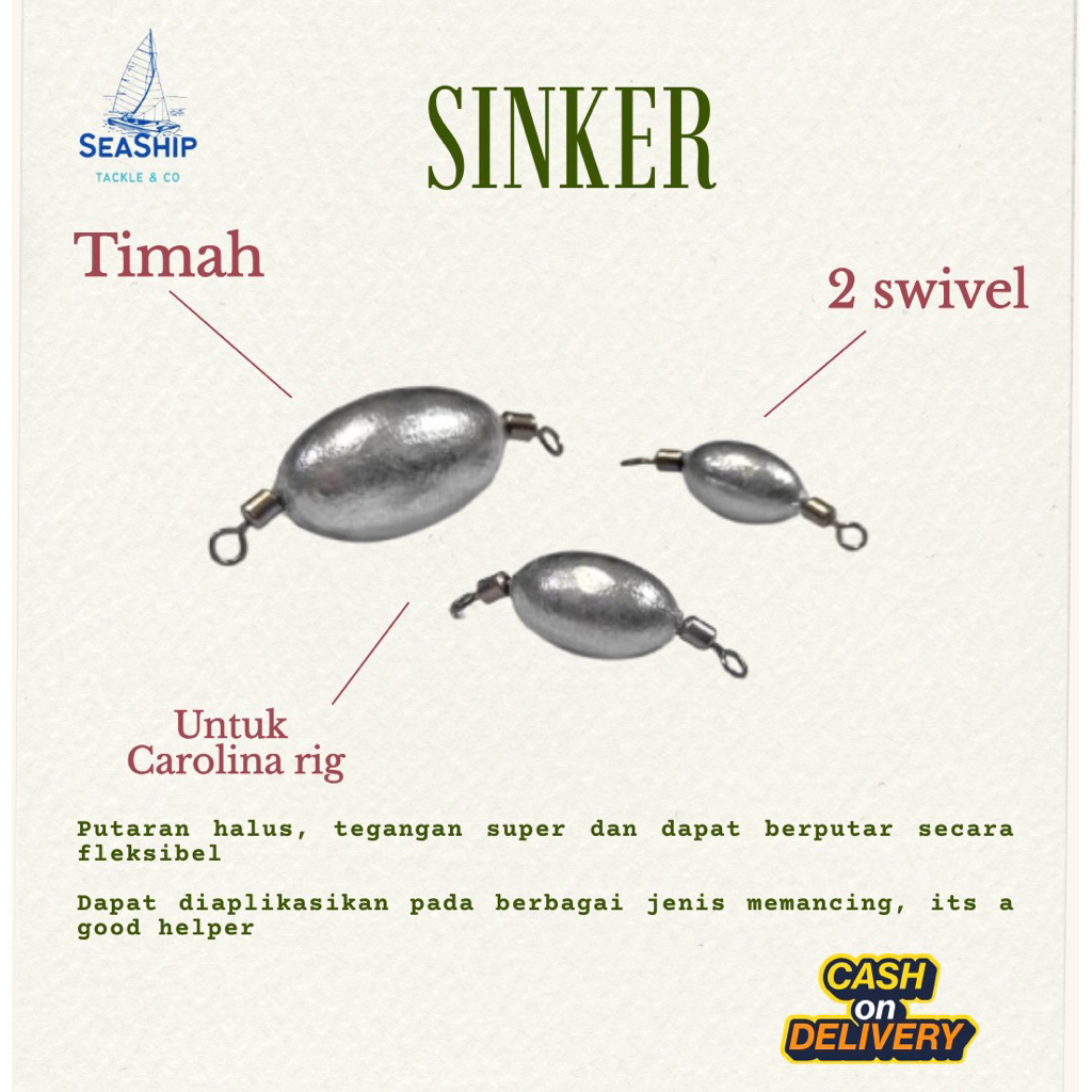 Rolling Sinker Pemberat Timah Umpan Pancing Carolina Rig