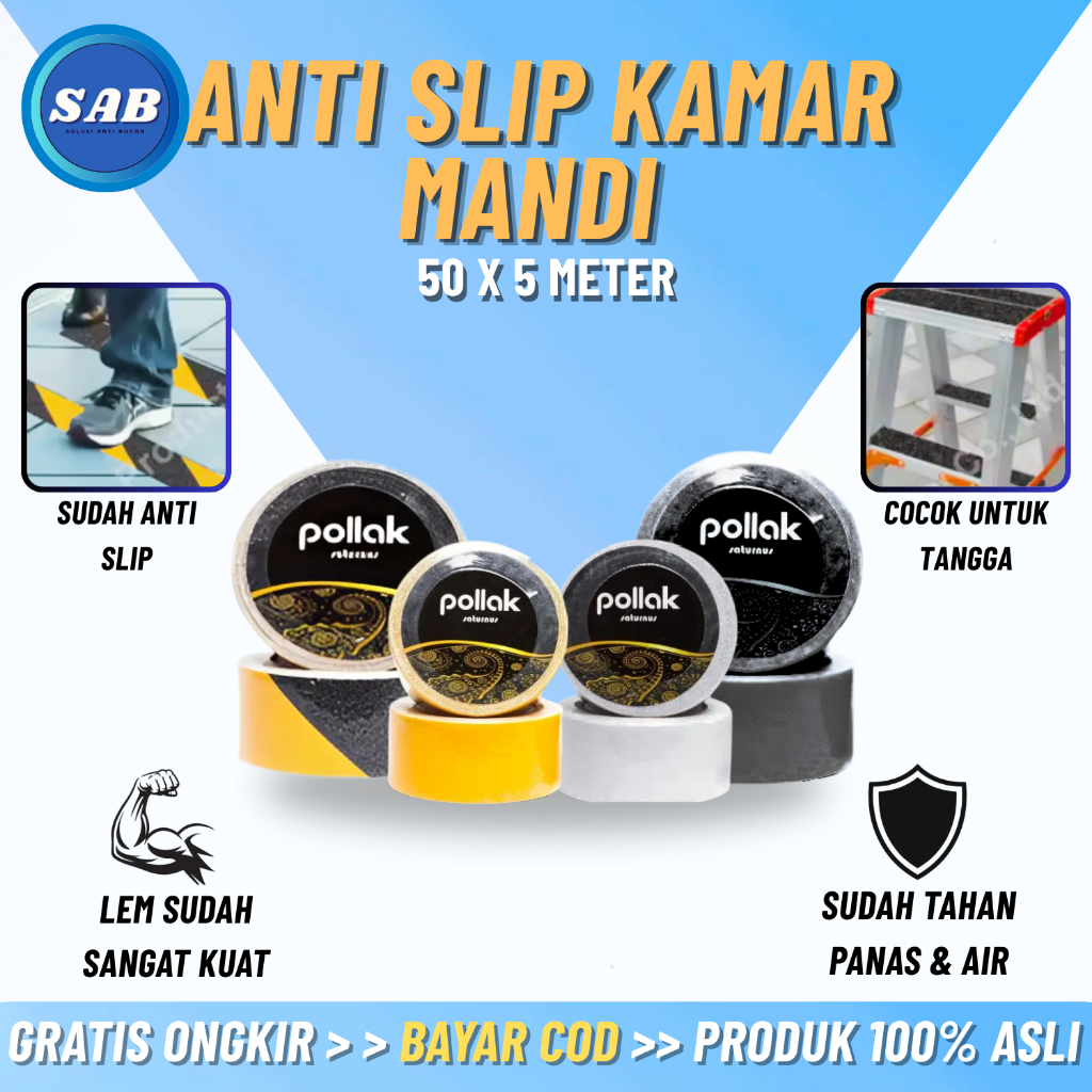 Lakban Lantai Anti Licin POLLAK Kamar Mandi | Tape Perekat Anti Slip Keramik Tangga Permukaan Licin 