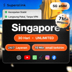 Superalink eSIM Singapore Unlimited 7-30 Hari Singtel/Starhub Jaringan Tercepat