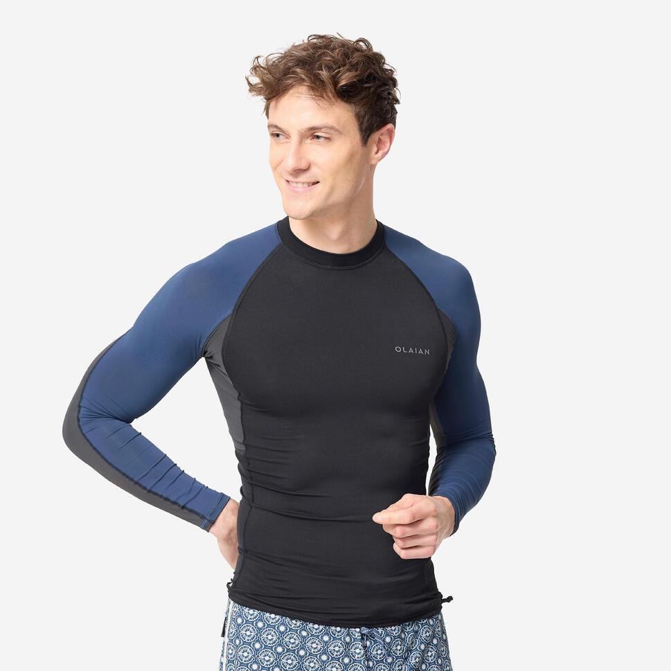 Decathlon Olaian T-Shirt Surfing Pria Lengan Panjang Perlindungan UV 500 - Hitam - 8645541