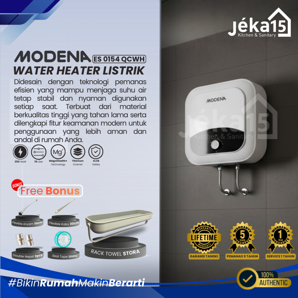 JEKA15 - MODENA ES 0154 QCWH Water Heater Listrik - Pemanas Air Mandi 15 L