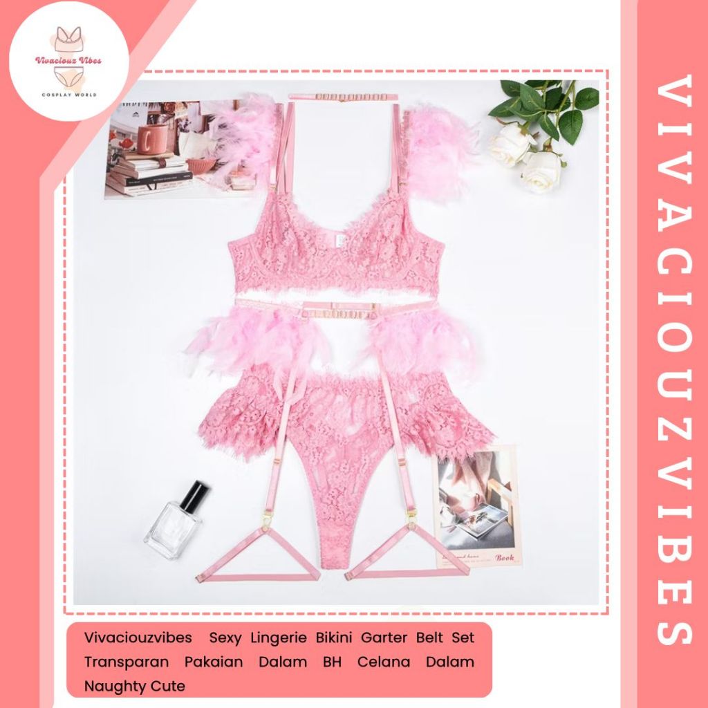 Vivaciouzvibes Sexy Lingerie Bikini Hot Garter Belt Bra Set Pakaian Dalam BH Celana Dalam Naughty Cu