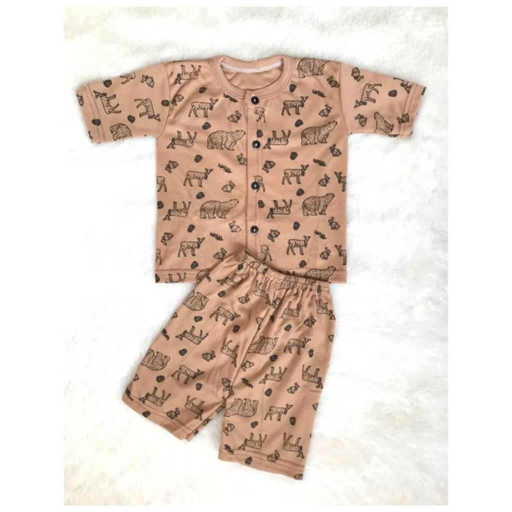 Setelan Baju Bayi Pendek Piyama Kancing Depan Umur 4 - 18 Bulan