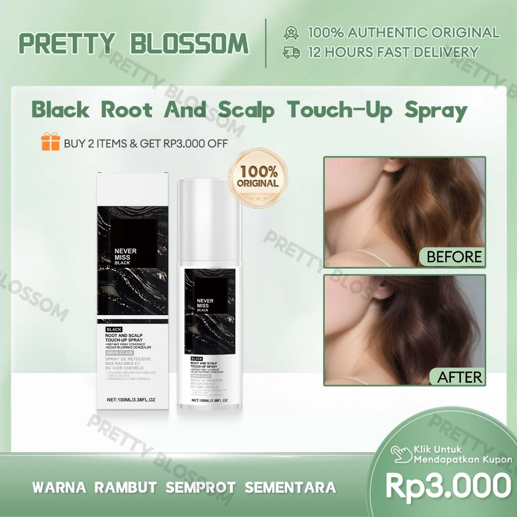 Black Root And Scalp Touch-Up Spray 100ml Spray Untuk Menutup Akar Rambut Dan Kulit Kepala Yang Hita