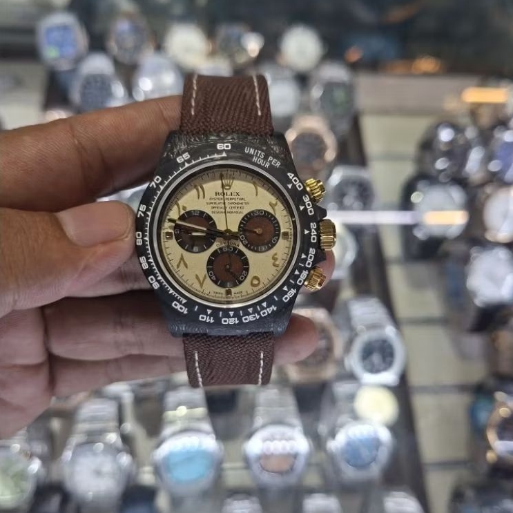 SWISS JAM TANGAN CARBON RLX DAYTONA DIW ARABIC DIAL SUPER CLONE AUTOMATIC