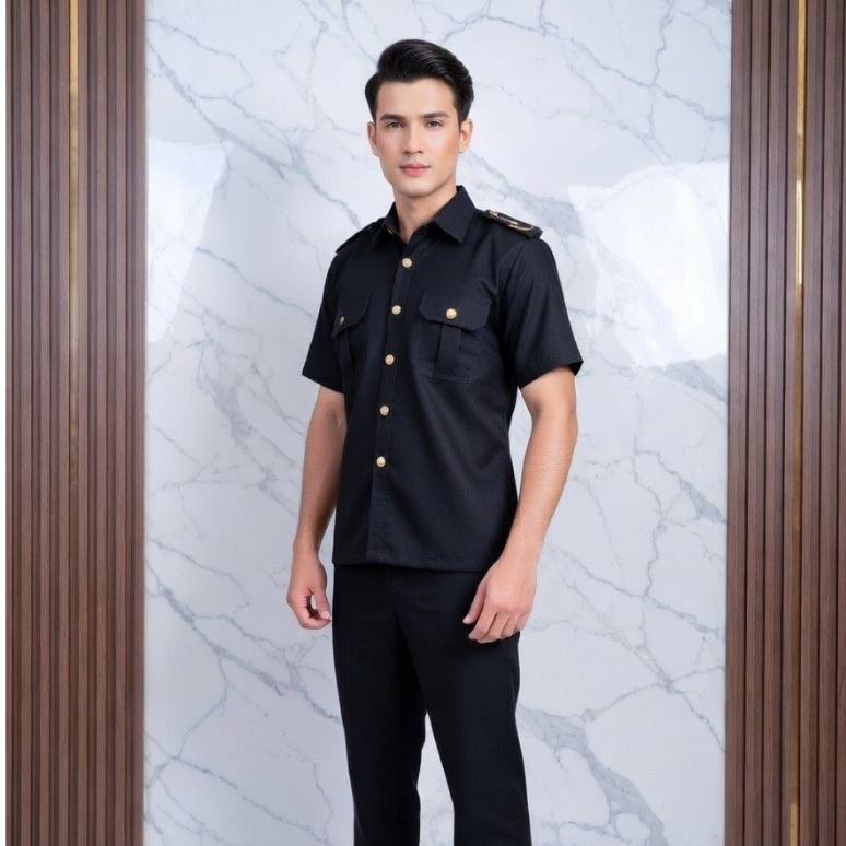 King Ham Setelan Seragam Safari Satpam Security Pria Bahan Semiwool Premium, Nyaman dan Tebal