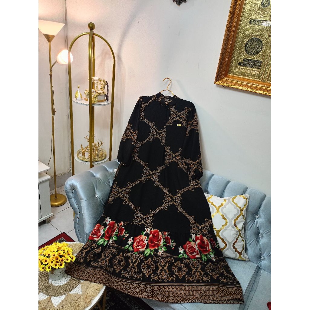 Gamis lebaran jet black mewah LD120