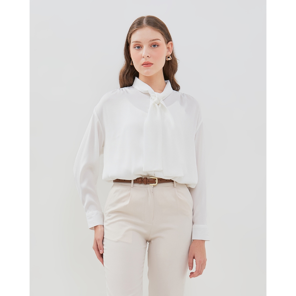 VALINO Kemeja Bowtie Putih Wanita - D-EBLA25-A5