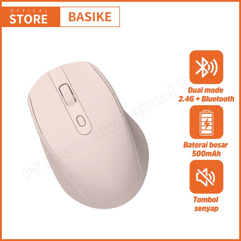 BASIKE Mouse Wireless Dual Mode 2.4G + Bluetooth Klik Senyap Type-C 3 Level DPI 4 Tombol Portable Mi