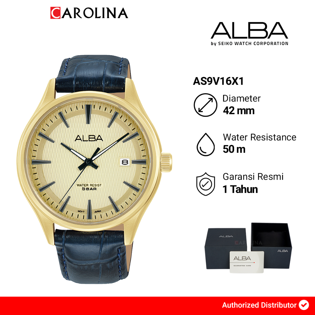 Jam Tangan Pria ALBA Prestige AS9V16X1 Gold Dial Black Leather Strap