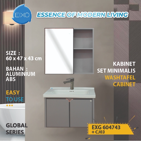 EIXO Wastafel Cuci Tangan Kamar Mandi Alumunium Kabinet Satu Set EXG 604743-