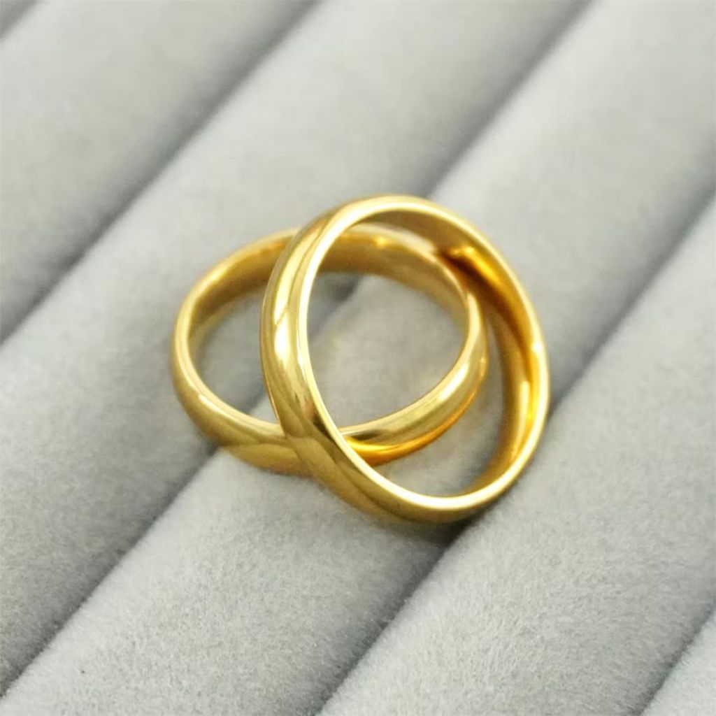 Cincin Nikah Tunangan Couple Cincin Belah Rotan Lapis Emas 24krt Emas Muda Cincin Cewek