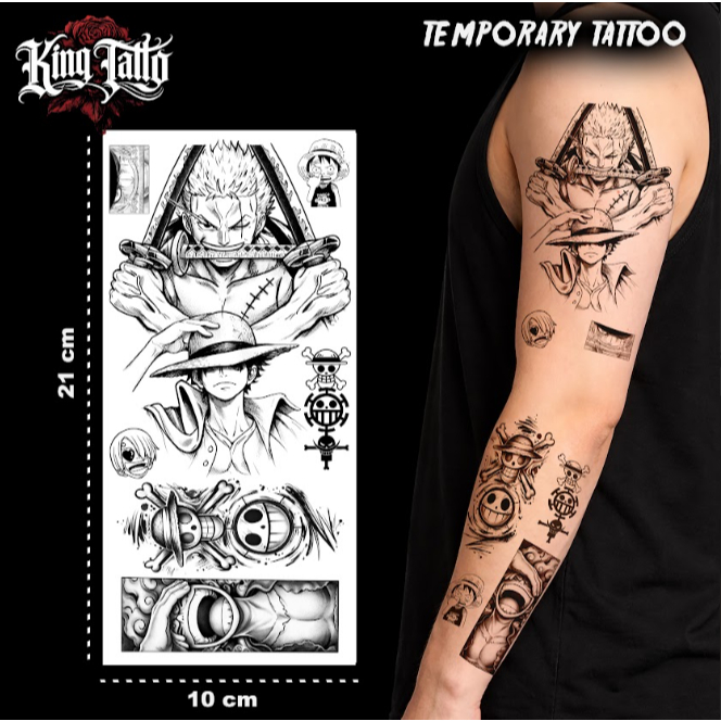Tattoo Anime One Piece Zoro Luffy Temporary Tattoo 21x10 cm Tahan Lama Waterproof King Tatto