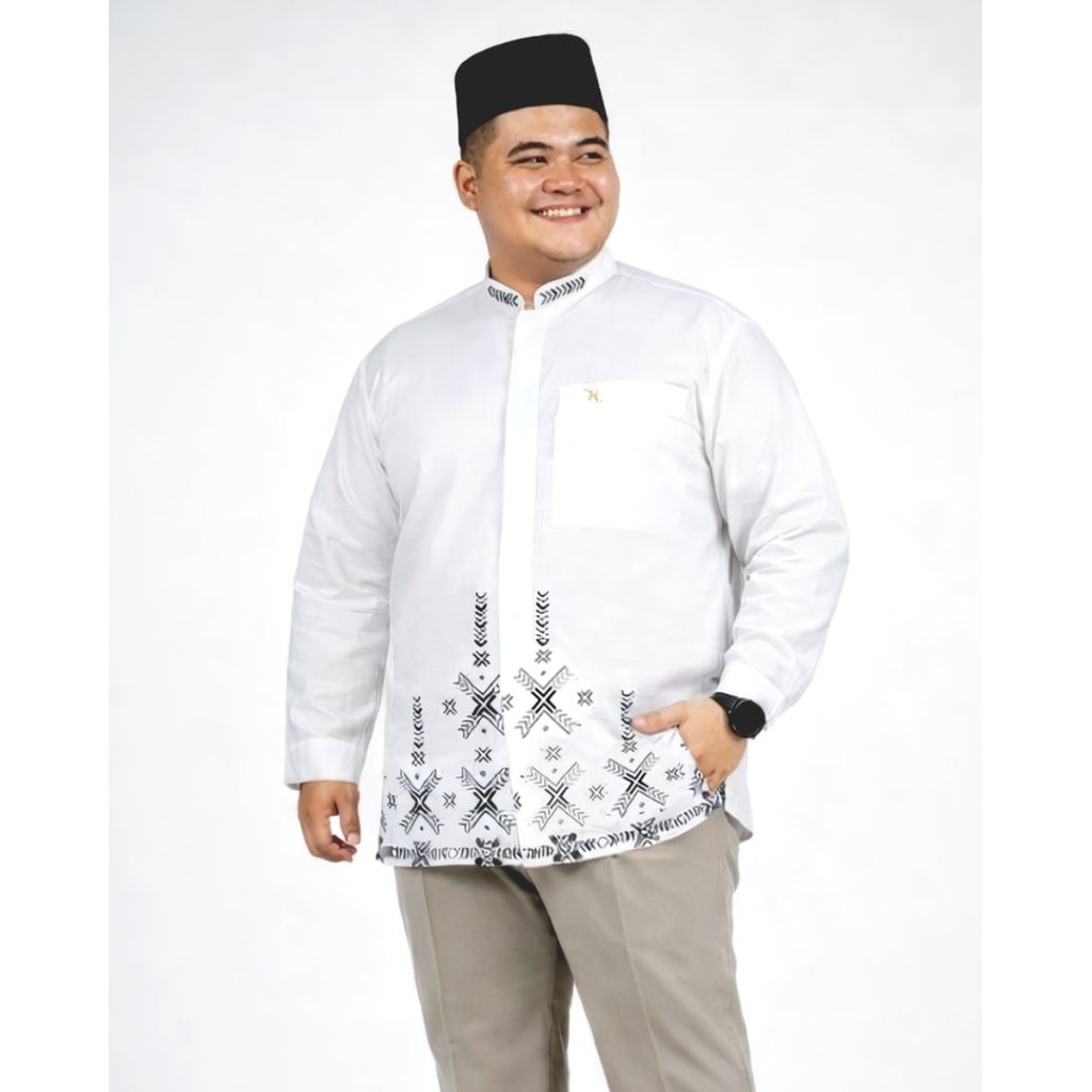 Baju koko jumbo putih bordir nizar original
