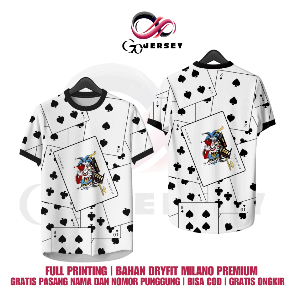 Jersey Unik Kartu Remi Premium Full Printing Tersedia Anak dan Dewasa