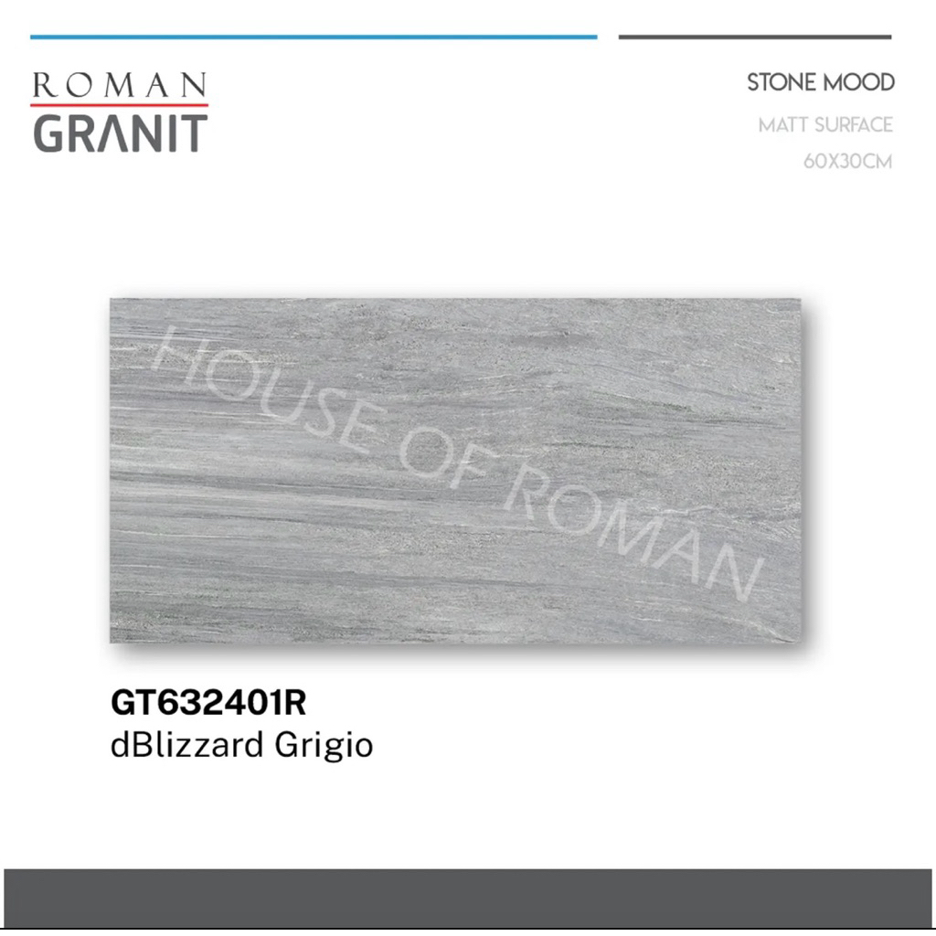 Roman Granit Lantai 30x60 dBlizzard Grigio GT632401R/Granit Dinding Abu abu/Keramik Dinding Batu Ala