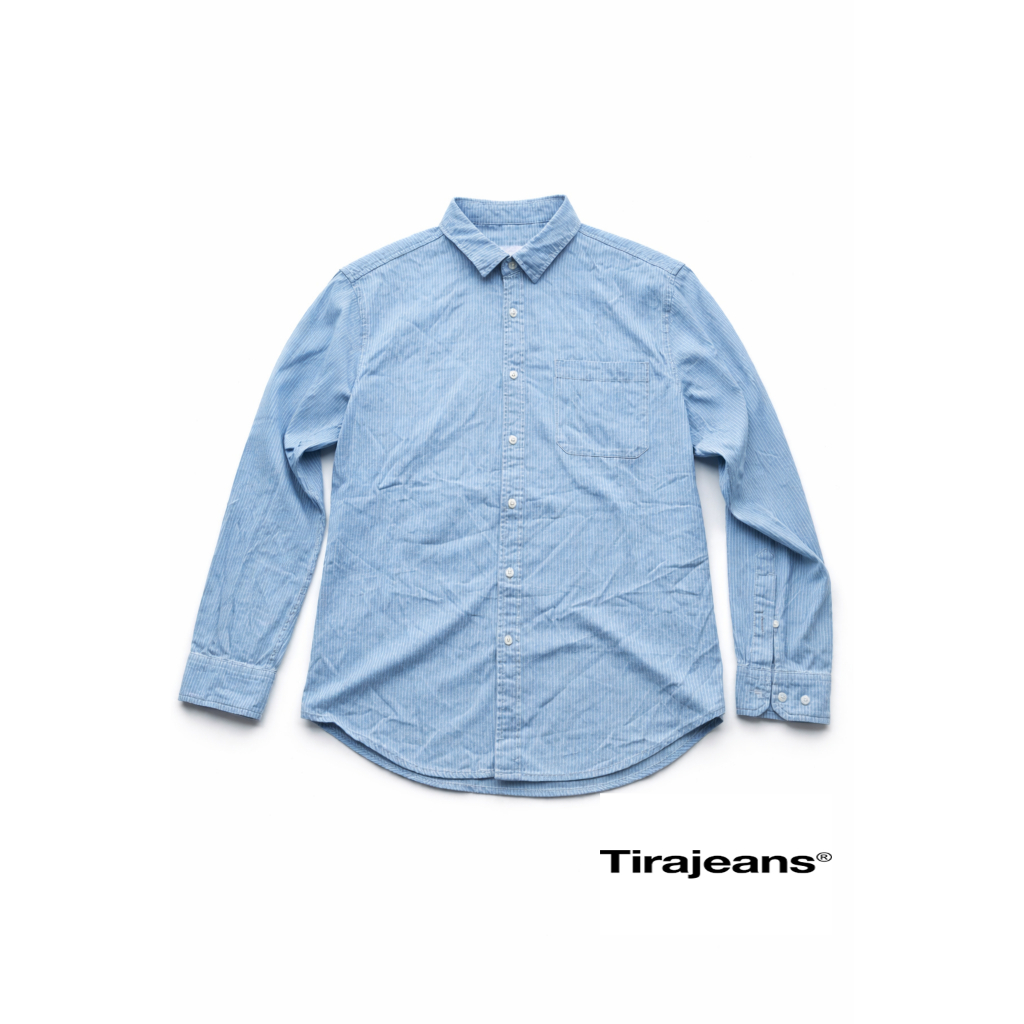 idref Kemeja jeans kemeja Denim kmjea Pria Lengan panjang bahan katun denim tira jeans