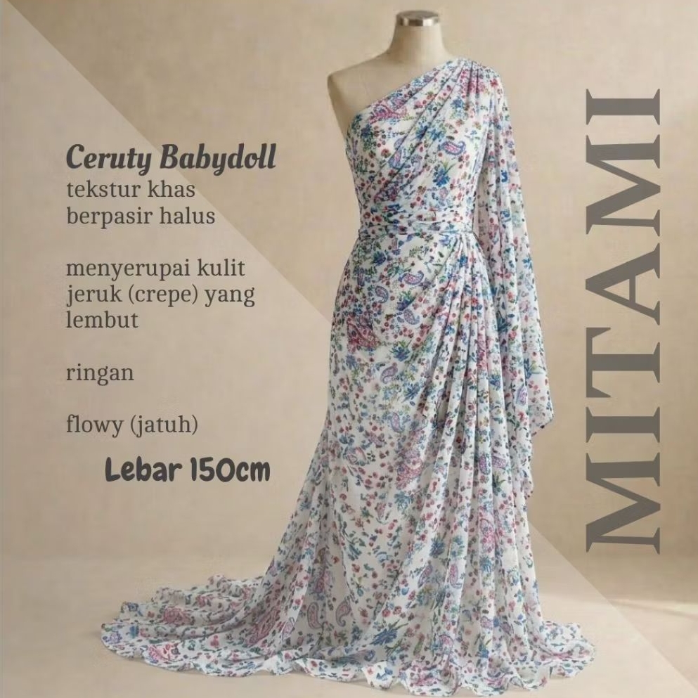 MITAMI Kain Ceruty Babydoll Motif Paisley Floral Premium | High Quality Ceruti Baby Doll Printing (H